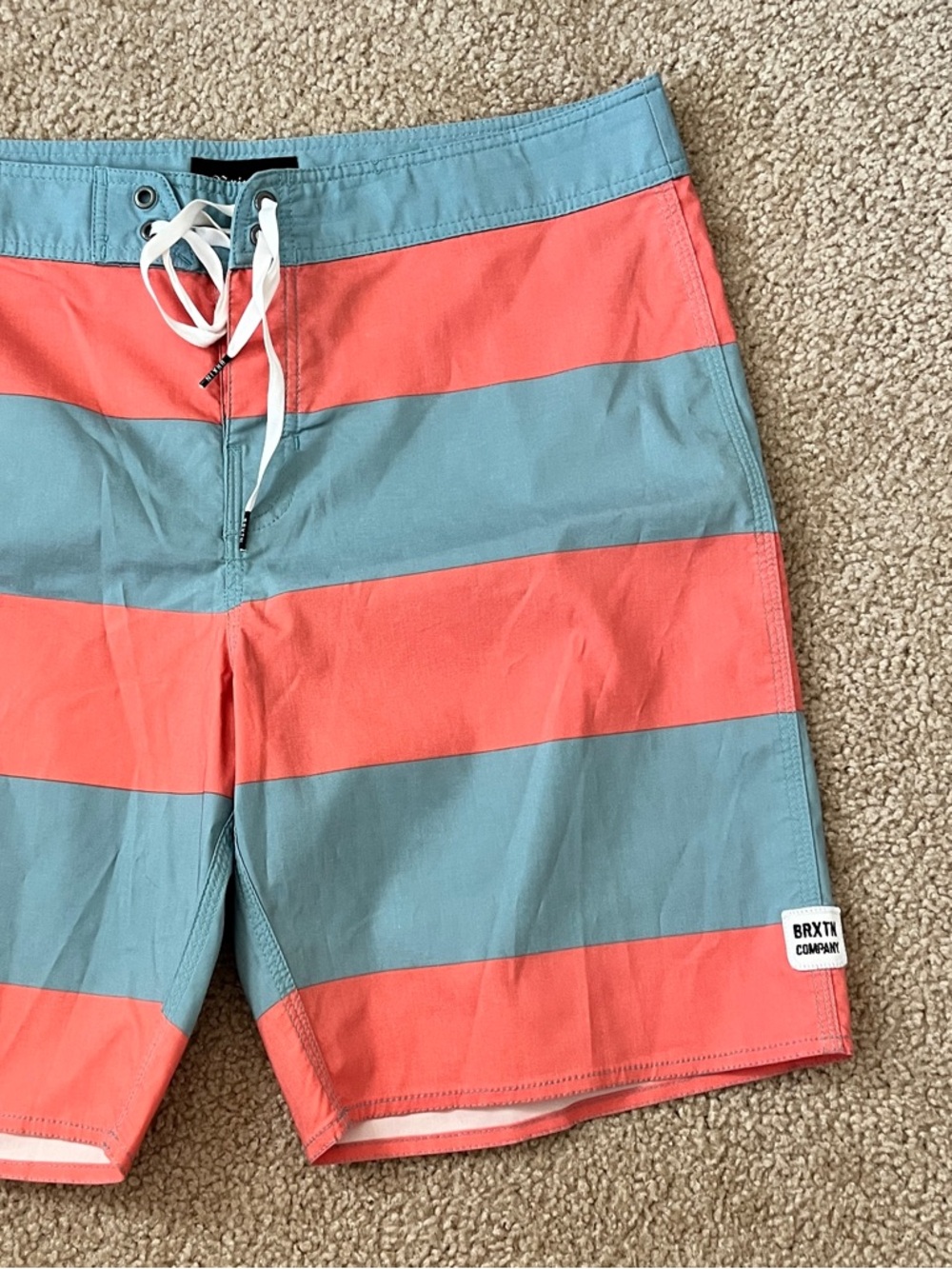 Brixton Coral and Teal Wide Stripe Swim Shorts